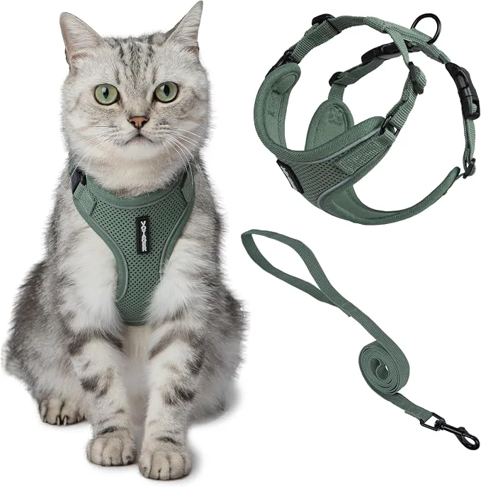 Environmentally Friendly Voyager Escape-Proof Step-in Lock Cat Harness 5ft Neoprene-Handle Leash Set Dependable