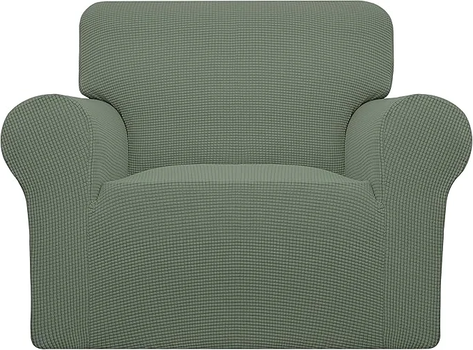 Effective Easy-Going Stretch Oversized Chair Sofa Slipcover 1-Piece Couch Sofa Cover Furniture Protector Soft with Elastic Bottom for Kids Spandex Jacquard Fabric Small Checks Greyish GreenAbout ThisOverview Top-Quality