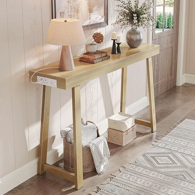 Unique Huuger Entryway Console Table with Charging Station USB-C Port 47.2 Inch Sofa Table with Metal Legs Entry Hallway Table with Thicker Desktop Modern Behind Couch Table NaturalAbout ThisOverview Expertly Made