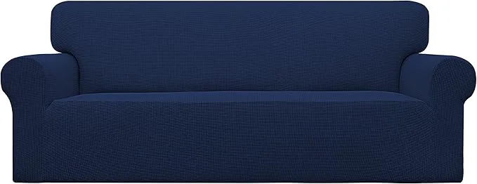 Breathable Easy-Going Stretch Sofa Slipcover 1-Piece Sofa Cover Furniture Protector Couch Soft with Elastic Bottom for Kids Polyester Spandex Jacquard Fabric Small Checks Sofa Navy About ThisOverview Quality