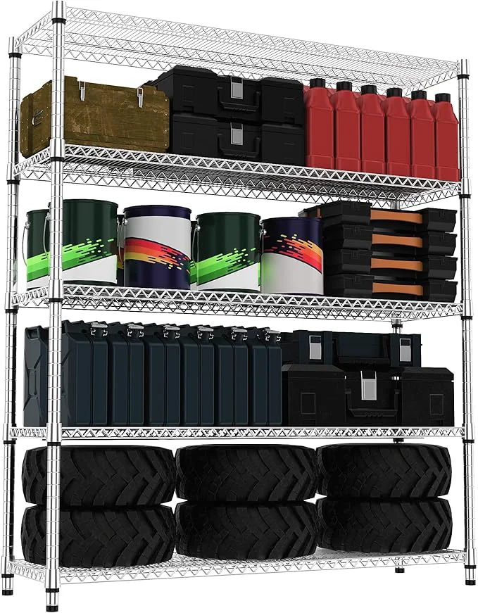 Carefully Designed 5 Tiers Shelf 3300 lbs Steel Storage Shelving Utility Shelving Unit Steel Organizer Wire Rack for Home Kitchen Office Garage Chrome 17.7 D x 47.2 W x 70.3 HAbout ThisOverview Reliable