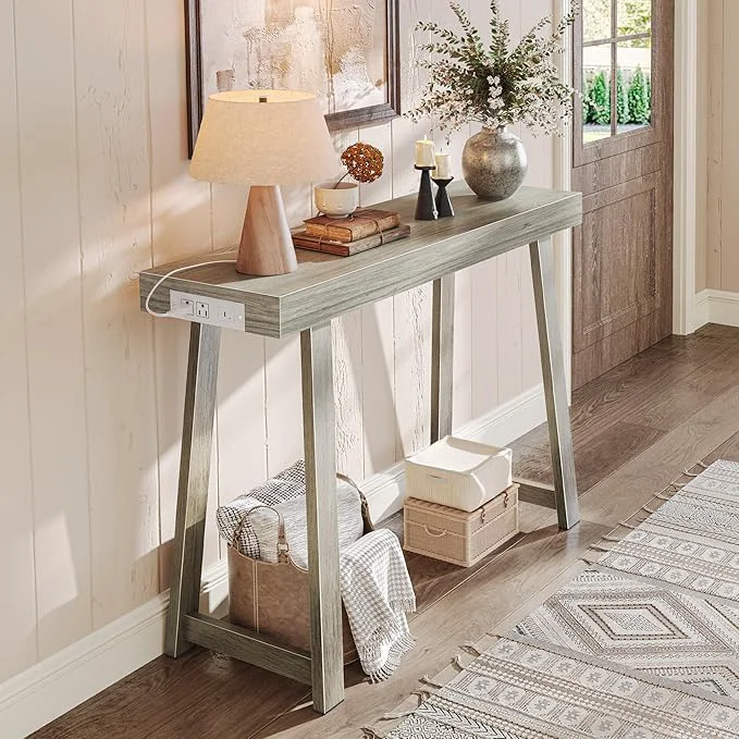 Functional Huuger Entryway Console Table with Charging Station USB-C Port 39.4 Inch Sofa Table with Metal Legs Entry Hallway Table with Thicker Desktop Modern Behind Couch Table GreyAbout ThisOverview Sustainable