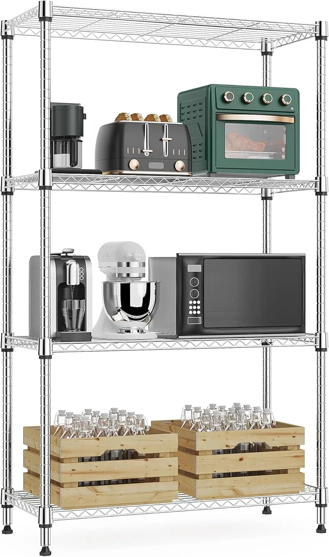 Secure 1000 lbs 4Tier Shelf Metal Storage Shelves Wire Rack Closet Organizers with Wheel for Garage Kitchen Bathroom Laundry Chrome 13.7 D x 23.6 W x 53.4 HAbout ThisOverview Artisan
