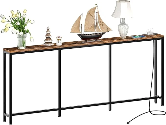 Specialty 78.7 Console Table with Charging Station Narrow Long Behind Couch Table with 2 AC Outlets 1 USB-A Port and 1 Type-C Port Rustic Brown and Black TXG30UBFAbout ThisOverview Pure