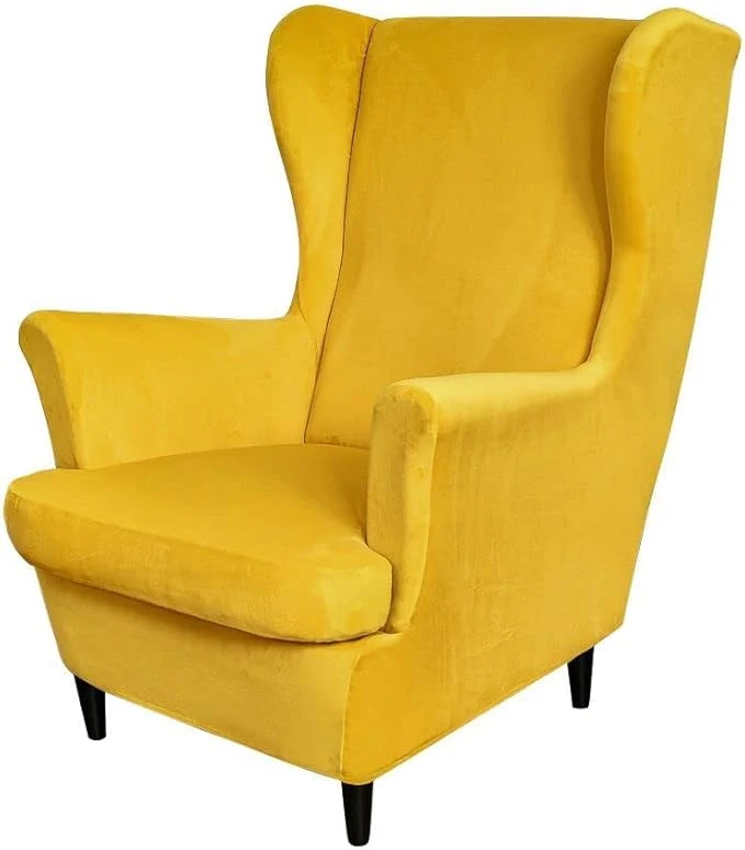 Quality OBCREAT Wingback Chair Covers 2 Piece Stretch Velvet Wingback Chair Slipcover Soft Wing Chair Sofa Covers with Elastic Bottom Armchair Couch Cover Furniture Protector for Living Room Yellow About ThisOverview High-End
