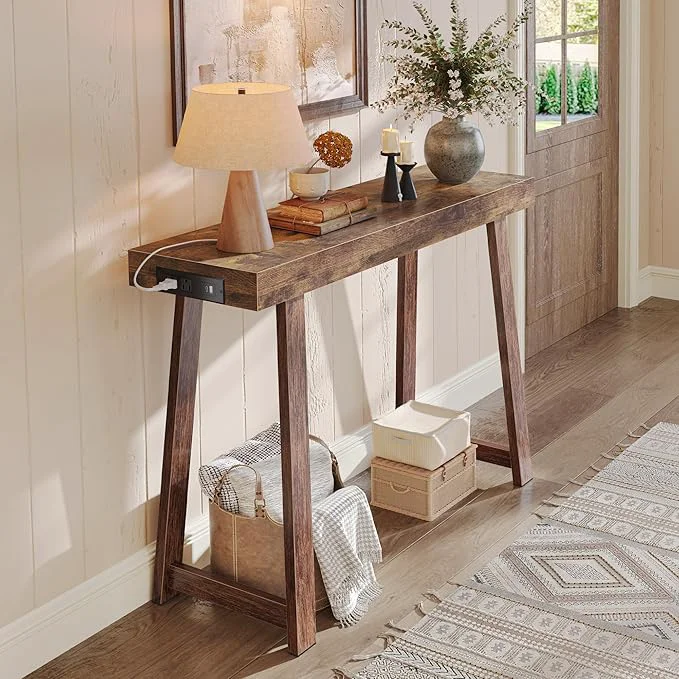 Verified Huuger Entryway Console Table with Charging Station USB-C Port 39.4 Inch Sofa Table with Metal Legs Entry Hallway Table with Thicker Desktop Modern Behind Couch Table Rustic BrownAbout ThisOverview Stylish