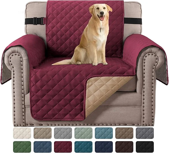 Secure H.VERSAILTEX Reversible Chair Sofa Slipcover Water Repellent Couch Sofa Cover Furniture Protector Non Slip Chair Slipcover with Elastic Strap for Kids Pet Armchair Red Tan About ThisOverview Smooth