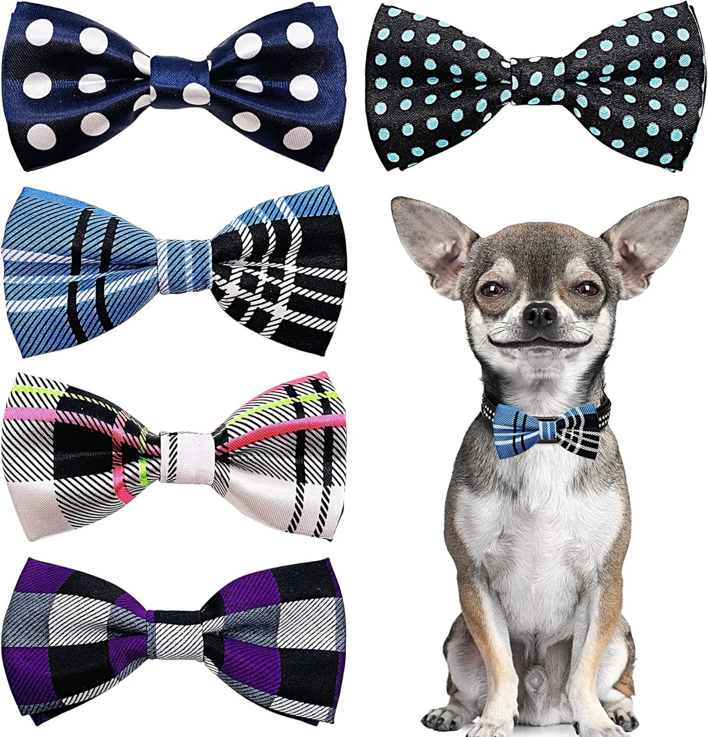 Versatile PET SHOW Pet Small Dogs Collar Embellishment Attachment Bow Ties Puppies Cats Collar Charms Accessories Slides Bowties for Birthday Wedding Parties Assorted A Style Pack of 5 Authentic