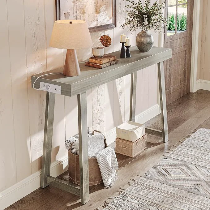 Premium Huuger Entryway Console Table with Charging Station USB-C Port 47.2 Inch Sofa Table with Metal Legs Entry Hallway Table with Thicker Desktop Modern Behind Couch Table GreyAbout ThisOverview Original