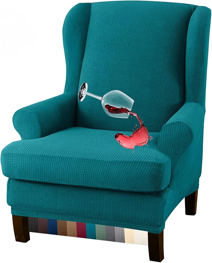 Carefully Designed Gran Premium Water Repellent Wingback Chair Cover 2-Piece High Stretch Jacquard Fabric Wing Back Chair Slipcovers Wing Chair Cover Blackish Green About ThisOverview Solid
