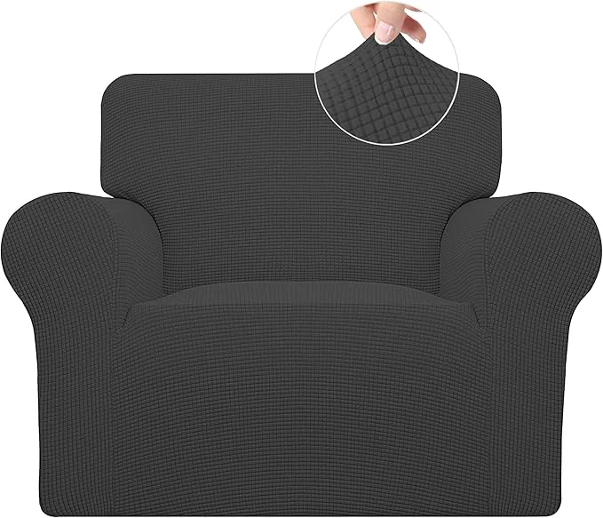 Genuine Easy-Going Stretch Chair Sofa Slipcover 1-Piece Couch Sofa Cover Furniture Protector Soft with Elastic Bottom for Kids Pet. Spandex Jacquard Fabric Small Checks Chair Dark Gray About ThisOverview Certified