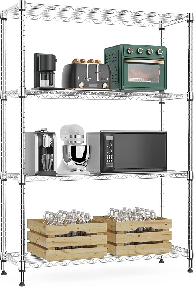 Classic 1000 lbs 4Tier Shelf Metal Storage Shelves Wire Rack Closet Organizers with Wheel for Garage Kitchen Bathroom Laundry Chrome 13.7 D x 29.5 W x 47.2 HAbout ThisOverview Genuine
