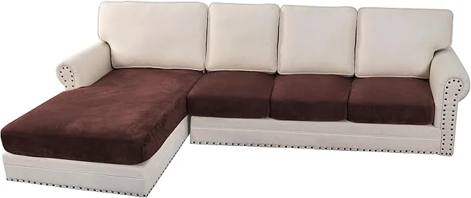 Elite H.VERSAILTEX Velvet Stretch Sectional Couch Covers - 4 Piece L Shape Sofa Seat Cushion Set for 3 Seater 1 Chaise Brown About ThisOverview Official