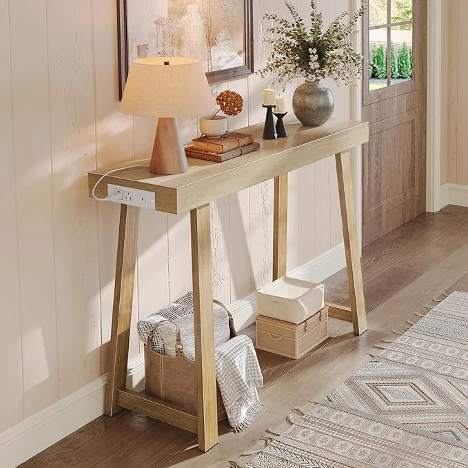 Durable Huuger Entryway Console Table with Charging Station USB-C Port 39.4 Inch Sofa Table with Metal Legs Entry Hallway Table with Thicker Desktop Modern Behind Couch Table NaturalAbout ThisOverview Premium