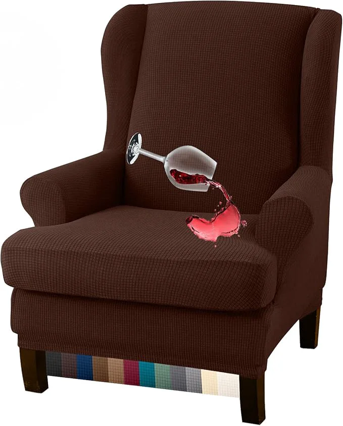 Artisan Gran Premium Water Repellent Wingback Chair Cover 2-Piece High Stretch Jacquard Fabric Wing Back Chair Slipcovers Wing Chair Cover Chocolate About ThisOverview Sustainable