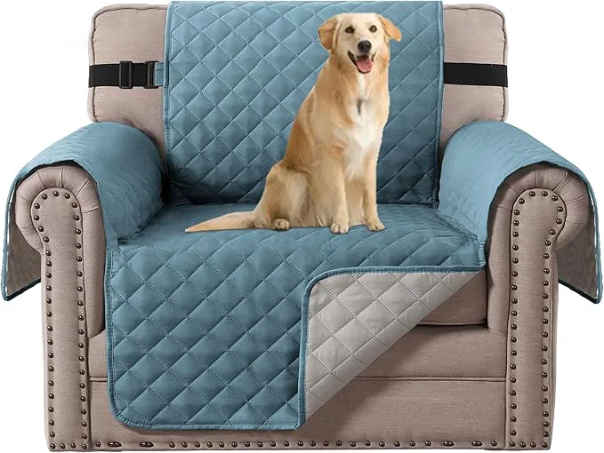 Sustainable H.VERSAILTEX Reversible Chair Sofa Slipcover Water Repellent Chair Cover Non Slip Pet Couch Protector Washable Furniture Protector with Elastic Strap for Kids Armchair Cameo Blue Beige About ThisOverview Elite