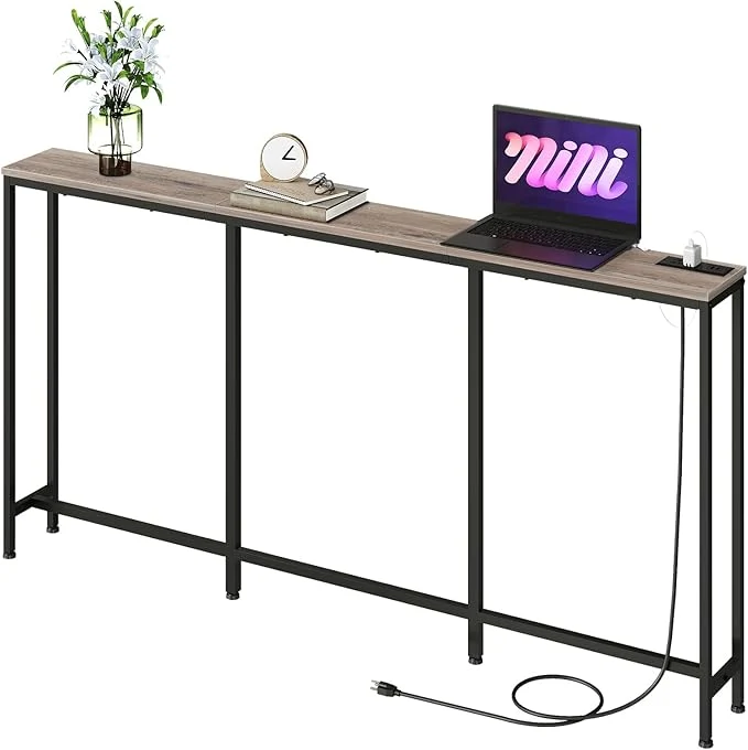 Reliable 62.99 Narrow Console Table with Power Outlet 7.1 Skinny Sofa Table Long Behind Couch with Charging Station for Hallway Living Room Greige and Black TXG16UBGAbout ThisOverview Sustainable