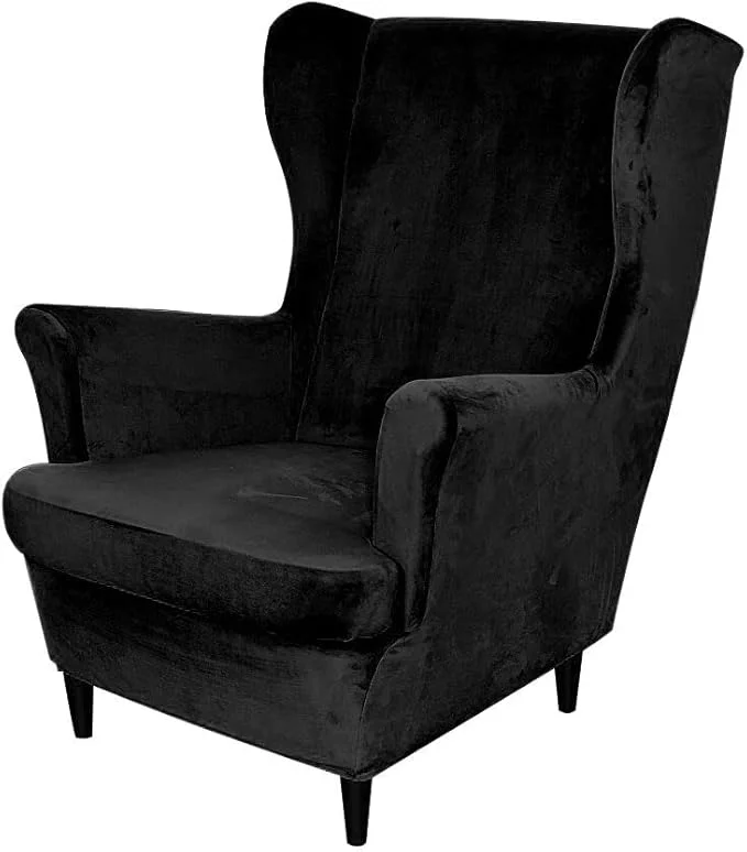 Easy-to-Use OBCREAT Wingback Chair Covers 2 Piece Stretch Velvet Wingback Chair Slipcover Soft Wing Chair Sofa Covers with Elastic Bottom Armchair Couch Cover Furniture Protector for Living Room Black About ThisOverview