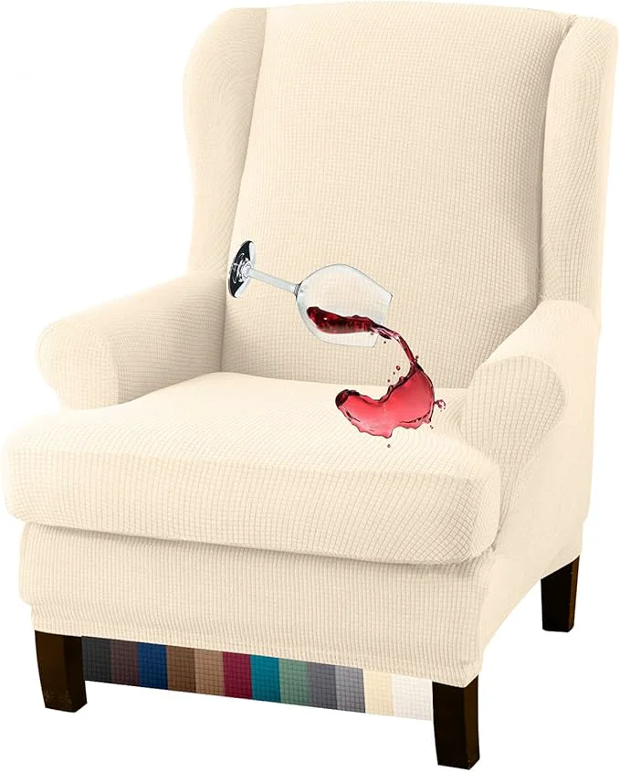 High-Performance Gran Premium Water Repellent Wingback Chair Cover 2-Piece High Stretch Jacquard Fabric Wing Back Chair Slipcovers Wing Chair Cover Beige About ThisOverview Dependable