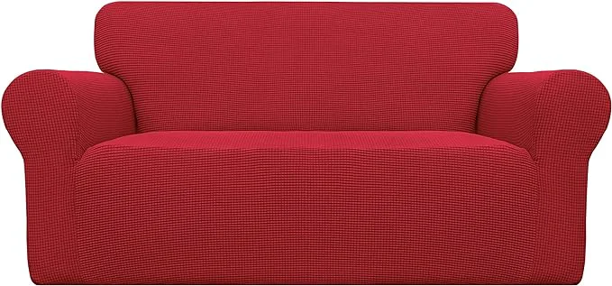 Smart Easy-Going Stretch Oversized Loveseat Slipcover 1-Piece Sofa Cover Furniture Protector Couch Soft with Elastic Bottom for Kids Polyester Spandex Jacquard Fabric Small Checks Christmas RedAbout ThisOverview High-End