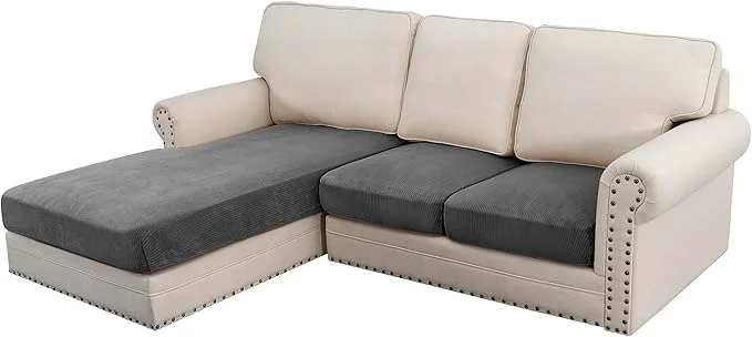 Convenient H.VERSAILTEX Velvet Stretch Sectional Couch Covers 3 Pieces L-Shaped with Separate Cushions - For Both Left Right Couch Types Large Sofa 2 Seater Chaise Grey Striped About ThisOverview Proven