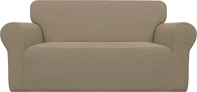 Practical Easy-Going Stretch Oversized Loveseat Slipcover 1-Piece Sofa Cover Furniture Protector Couch Soft with Elastic Bottom for Kids Polyester Spandex Jacquard Fabric Small Checks NaturalAbout ThisOverview Authentic
