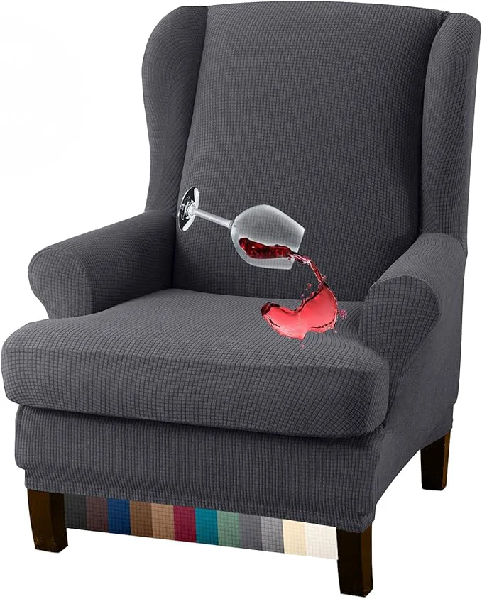 Responsible Gran Premium Water Repellent Wingback Chair Cover 2-Piece High Stretch Jacquard Fabric Wing Back Chair Slipcovers Wing Chair Cover Gray About ThisOverview Sustainable