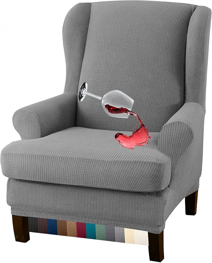 Reusable Gran Premium Water Repellent Wingback Chair Cover 2-Piece High Stretch Jacquard Fabric Wing Back Chair Slipcovers Wing Chair Cover Light Gray About ThisOverview Fine Crafted