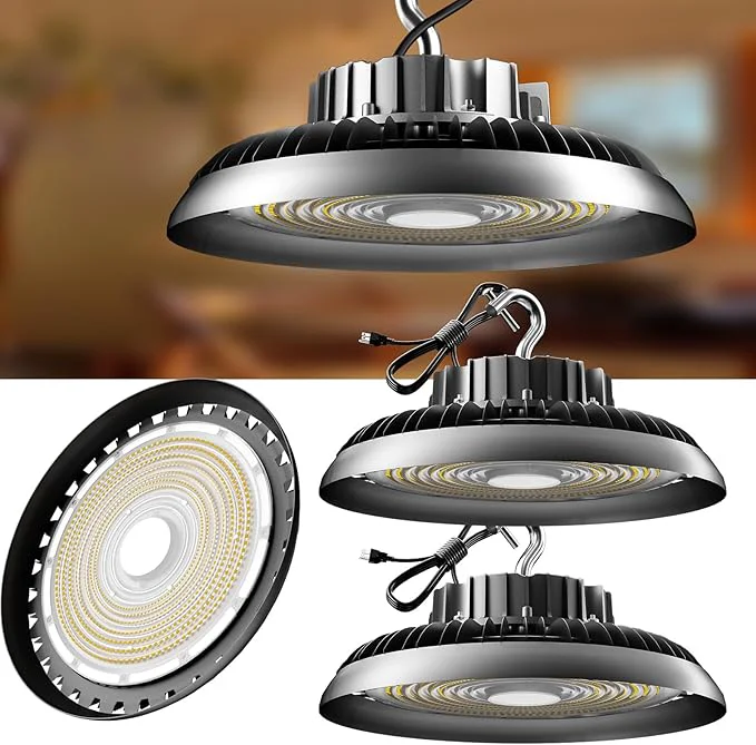 Expertly Made LED High Bay Light 300W（340x1W LED） 45000lm High Bay LED Lights 5000K High Bay LED Shop Lights with US Plug AC100-277V UFO Commercial Bay Lighting for 30-55FT Height -2PackAbout ThisOverview User-Friendly