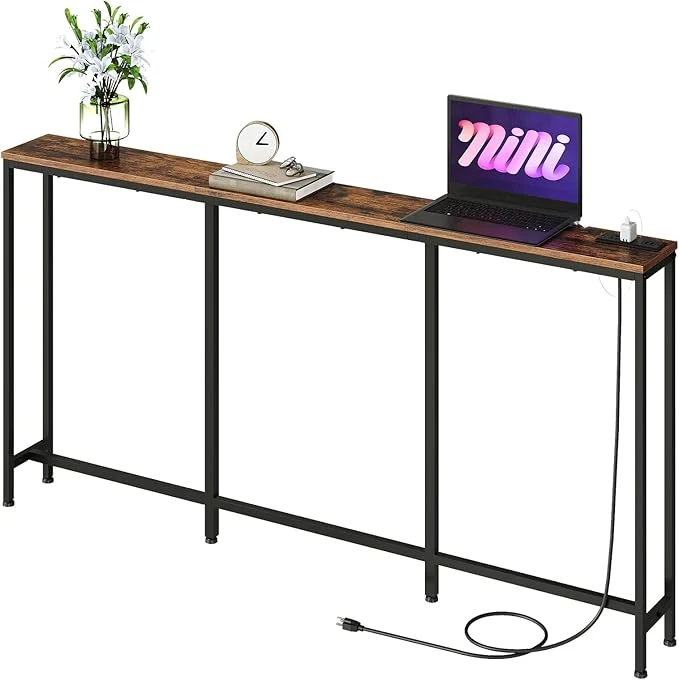 Specialty 62.99 Narrow Console Table with Power Outlet 7.1 Skinny Sofa Long Behind Couch Table with Charging Station for Hallway Living Room Rustic Brown and Black TXG16UBFAbout ThisOverview Outstanding