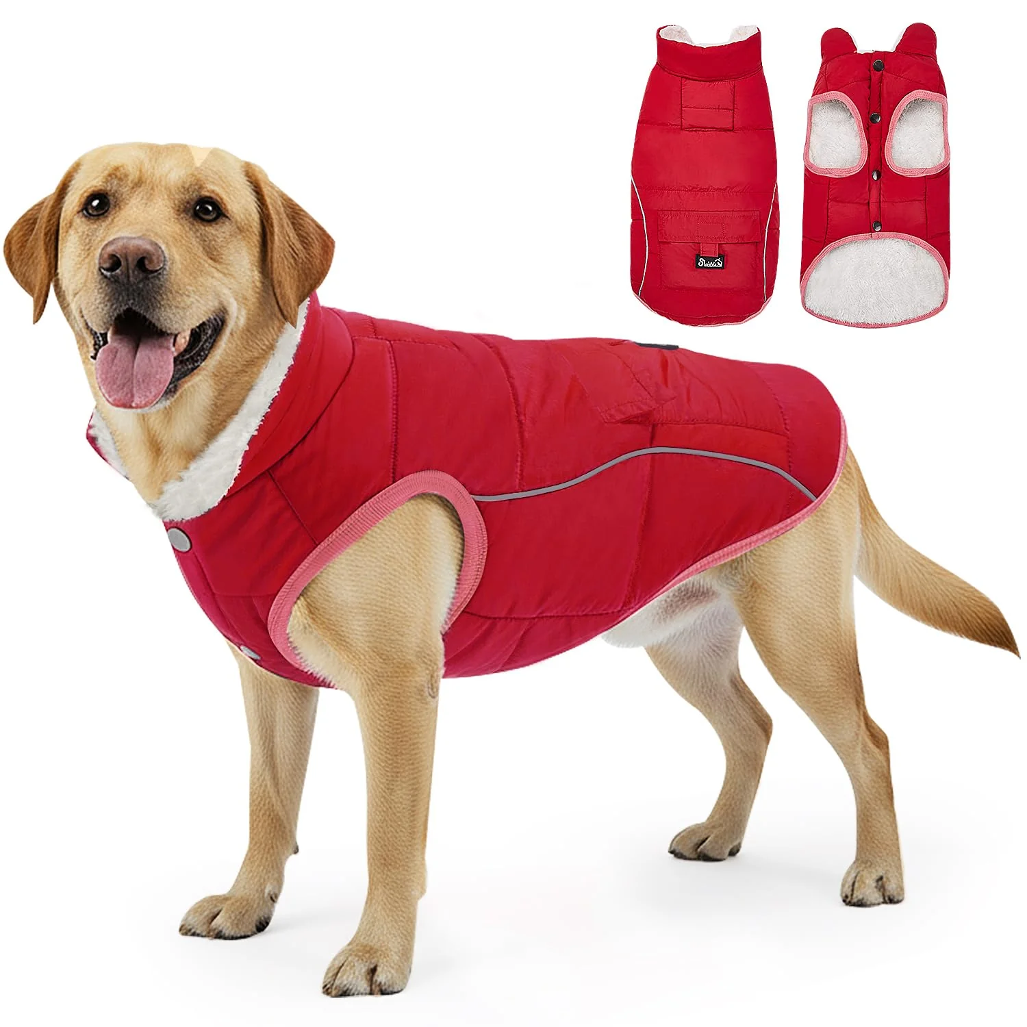 Carefully Designed SlowTon Dog Coat - Warm Waterproof Winter Jacket with Pocket Red L Exceptional