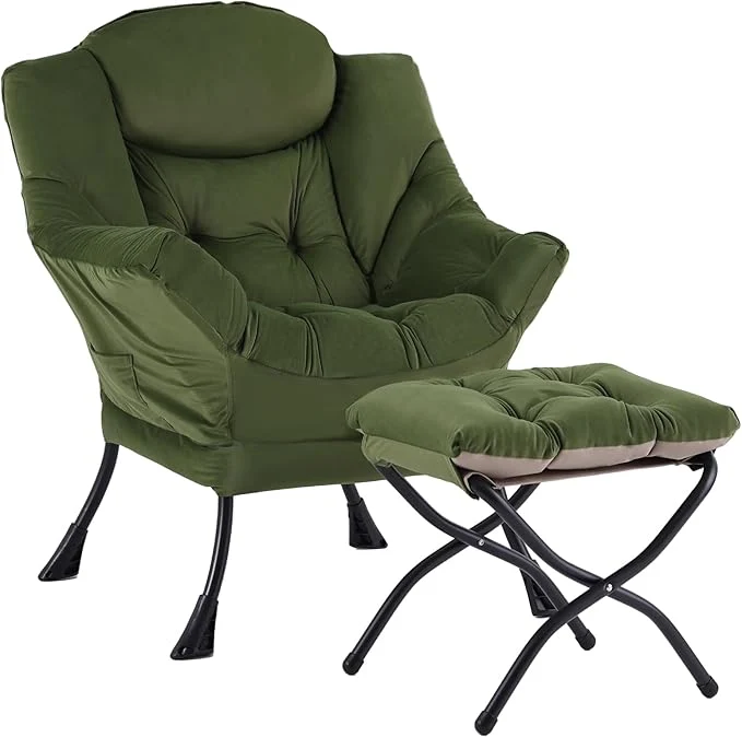 Durable Welnow Lazy Chair with Ottoman Modern Reading Lounge Accent Chair with Armrests and a Side Pocket Leisure Upholstered Lazy Sofa Set with Footrest for Small Space Army GreenAbout ThisOverview Excellent