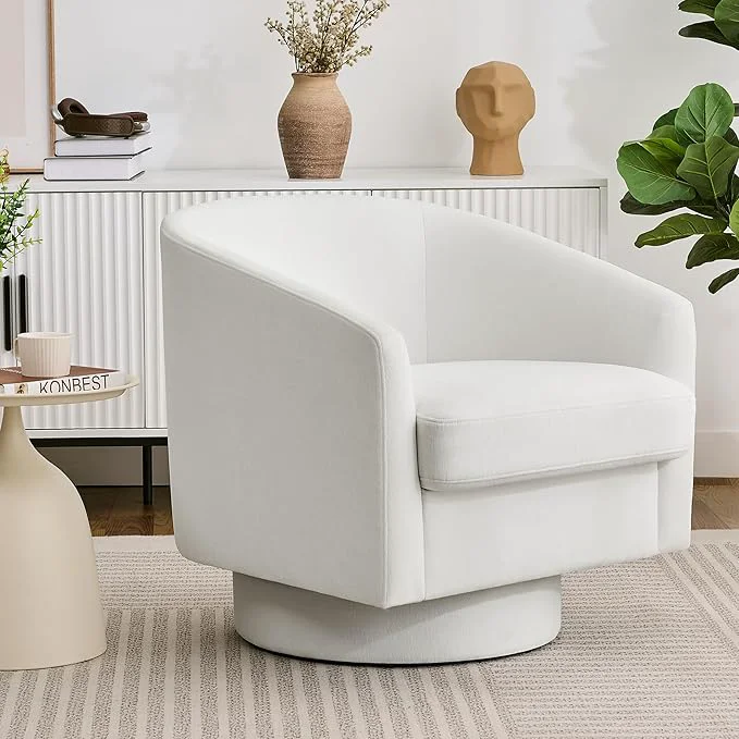 Classic Swivel Barrel Accent Chair Round Chenille Fabric Living Room Arm Chairs Modern Upholstered Comfty Reading Nook Chairs for Bedroom Small Club Armchair Single Sofa Side Chair WhiteAbout ThisOverview Exceptional