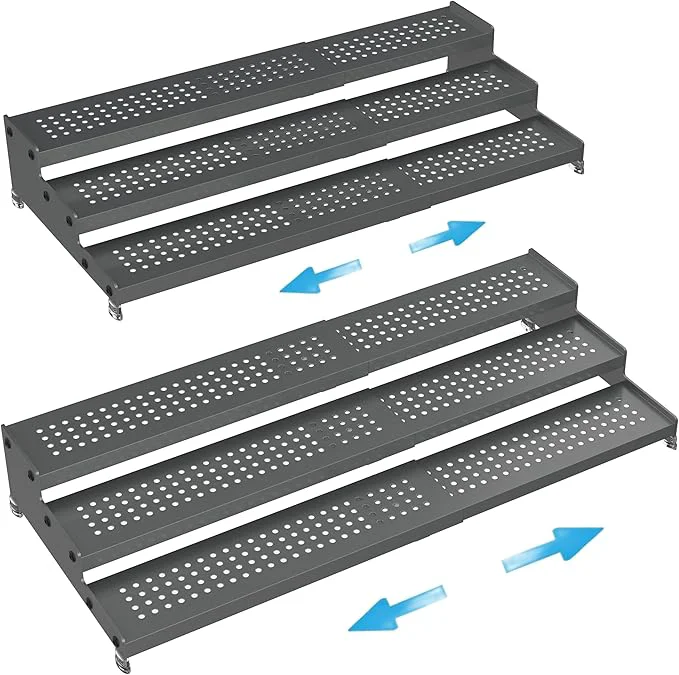 Refined Expandable Spice Rack organizer with 3-Tier step shelf Modern Design heavy duty Non Skid and Visibility Great for Kitchen Cabinet Pantry and more 2PACKS GUN-GREY About ThisOverview Contemporary