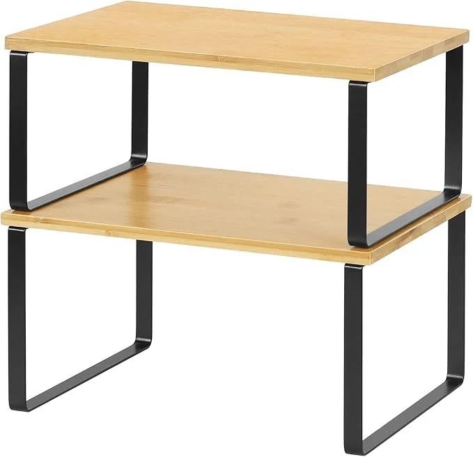 Comfortable NEX Kitchen Cabinet and Counter Shelf Organizer Stackable Expandable Black and NaturalAbout ThisOverview Reliable