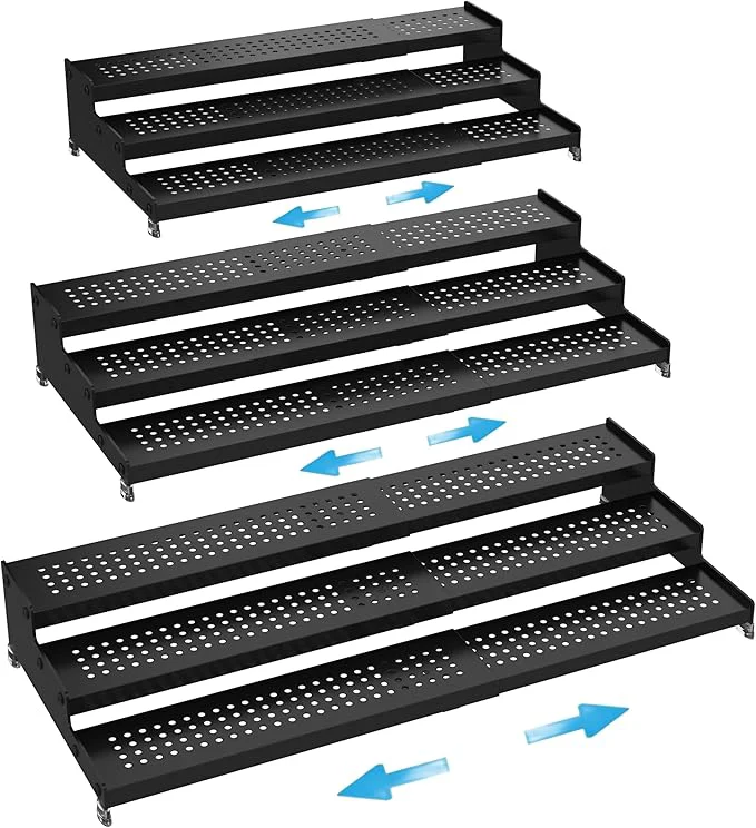 Flexible Expandable Spice Rack organizer with 3-Tier step shelf Modern Design heavy duty Non Skid and Visibility Great for Kitchen Cabinet Bathroom dressing table Cupboard Pantry and more 3PACKS BLACK About ThisOverview Green