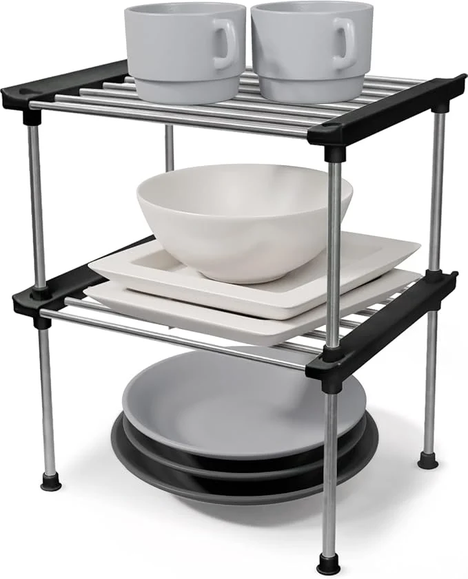Versatile carrotez Cabinet Organizer Shelf Set of 2 Stackable Kitchen Counter Shelves Kitchen Cabinet Organizers and Storage Pantry Storage Shelf Organizer 9.8 x 7.8 x 6.1 - BlackAbout ThisOverview Pure