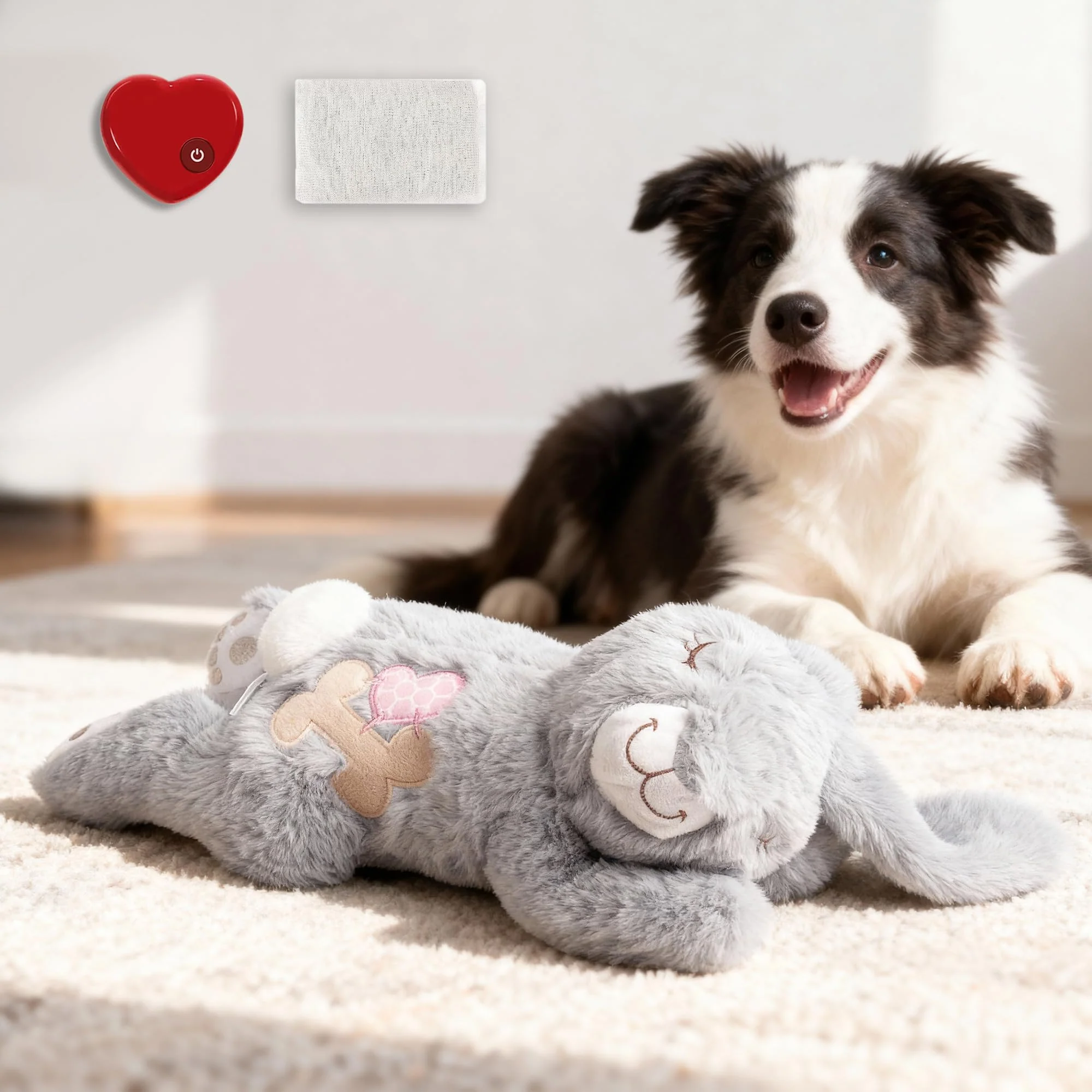 Advanced PetPrime Dog Heart Beat Puppy Plush Rabbit Toy with Warmer Bag Grey — Anxiety Relief Comfort Consistent