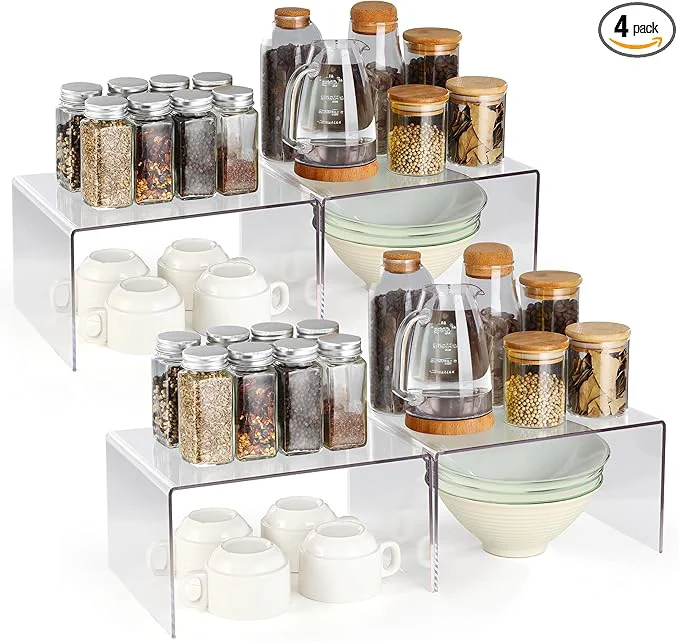 Outstanding Acrylic Kitchen Cabinet Organizer Shelf Spice Rack Plate and Cupboard Storage Riser Versatile Pantry Shelf Durable Clear Countertop Organizer for Home and Kitchen 4 PCS About ThisOverview High-Performance