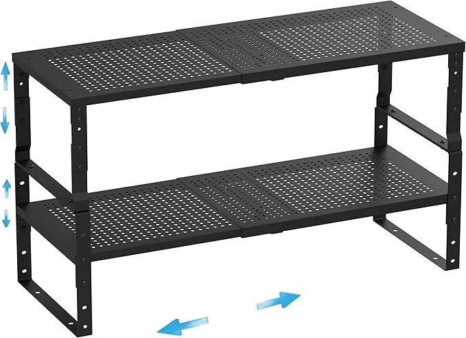 Contemporary Expandable Adjustable Stackable Spice Rack Cabinet Kitchen Countertop Shelf Organizer Metal Pantry Storage Shelves - Space-Saving Storage Solution 2Packs Black Medium About ThisOverview Smooth