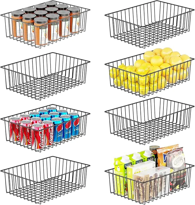 Recyclable Simple Trending 8 Pack Large Wire Baskets for Organization Metal Pantry Storage Baskets for Cabinet Kitchen Garage Bathroom BlackAbout ThisOverview Authentic