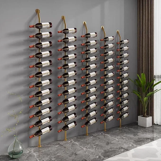 Specialty Wine Rack Wall Mounted 72.8in High Metal Wine Bottle Holder for 12 Bottles Kitchen Organization and Wine Storage for Commercial Restaurants Pantry Bar Wine Cellar Gold Four rows-48 Bottles About ThisOverview Safe