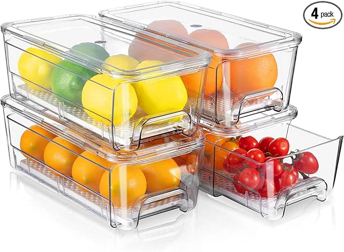 Advanced 4 Pack Fridge Organizer Drawers Stackable Pantry Organizers and Storage Clear Pull-Out Refrigerator Organizer for Fruit Vegetable Storage and Keep FreshAbout ThisOverview Sustainable