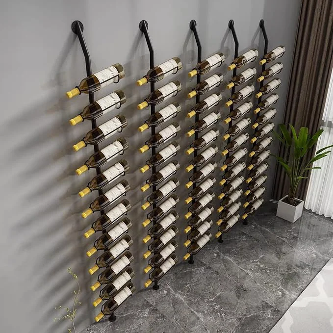 High-Grade Wine Rack Wall Mounted 72.8in High Metal Wine Bottle Holder for 12 Bottles Kitchen Organization and Wine Storage for Commercial Restaurants Pantry Bar Wine Cellar Black Two rows-24 Bottles About ThisOverview Long-Lasting