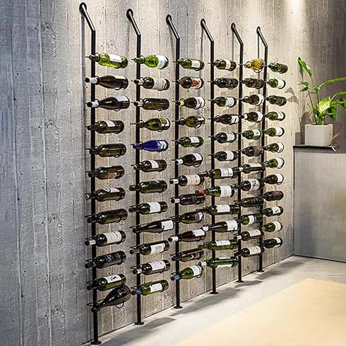 Soft Wine Rack Wall Mounted 72.8in High Metal Wine Bottle Holder for 12 Bottles Kitchen Organization and Wine Storage for Commercial Restaurants Pantry Bar Wine Cellar Black six rows-72 Bottles About ThisOverview Efficient