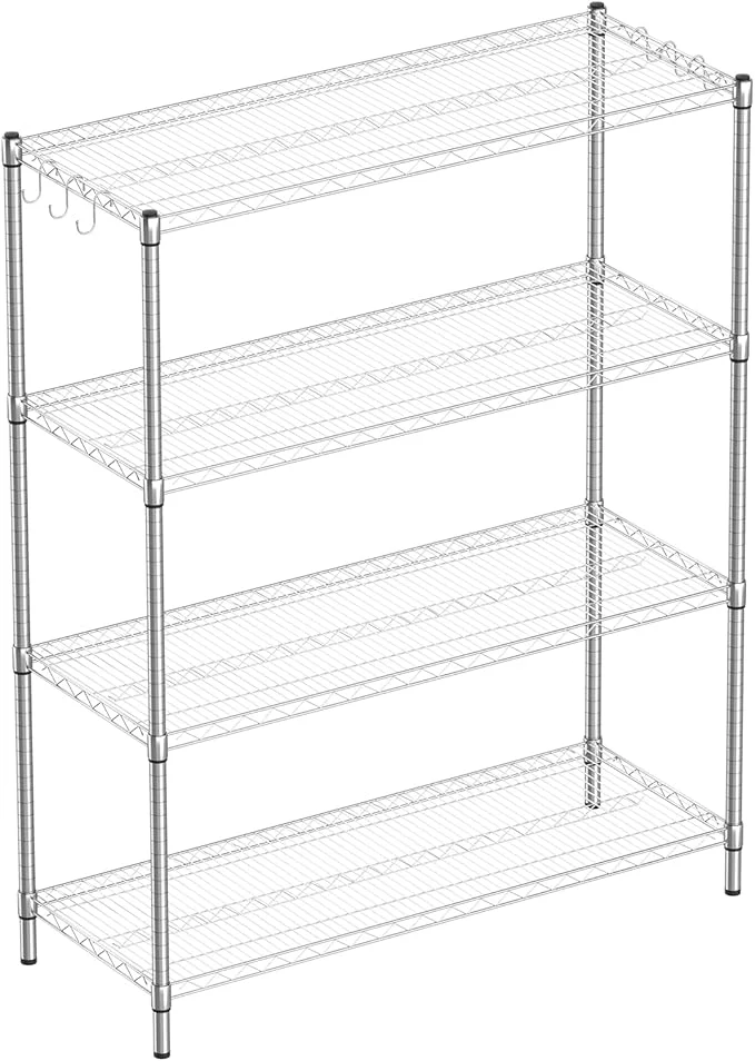 Top-Quality 4-Shelf Adjustable Metal Shelf Wire Shelving Unit Heavy Duty Storage Rack Shelf for Office Kitchen Bedroom Bathroom Laundry Pantry Basement Garage Chrome 48 L x 18 W x 62 H About ThisOverview Environmentally Friendly