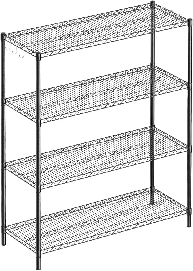 Contemporary 4-Shelf Adjustable Metal Shelf Wire Shelving Unit Heavy Duty Storage Rack Display Shelf for Office Kitchen Bedroom Bathroom Laundry Pantry Basement Garage Black 48 L x 18 W x 62 H About ThisOverview Durable