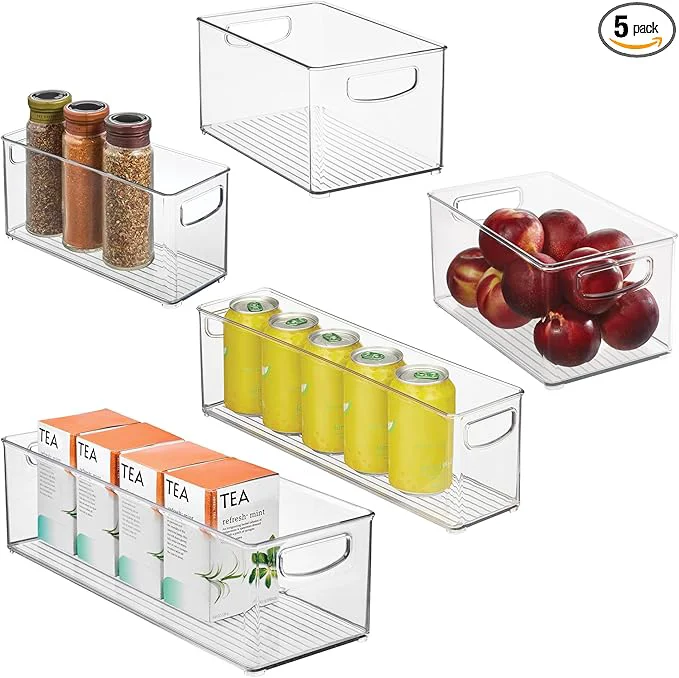 Contemporary iDesign Stackable Pantry Bins with Handles 4 Different Sizes 5 Pack Clear Made in USAAbout ThisOverview Minimalist