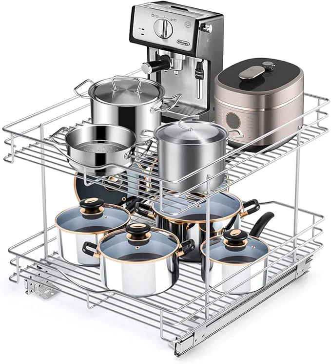Expertly Made FULGENTE Chrome Finish Pull Out Drawer Cabinet Organizer 2 Tier 17 W 21 D 15.12''H Professional Sliding Pantry Shelves Under Kitchen Bathroom Sink Wire Drawer Storage Roll Out Shelf BasketAbout ThisOverview Smooth