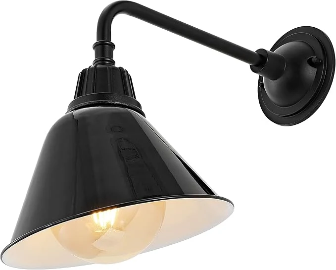 Recyclable JONATHAN Y JYL7612B Croydon 9.63 1-Light Farmhouse Industrial Indoor Outdoor Iron LED Gooseneck Arm Outdoor Sconce Metal Bell Shade Vintage Cottage Rustic Porch Patio Yard Barn BlackAbout ThisOverview Certified